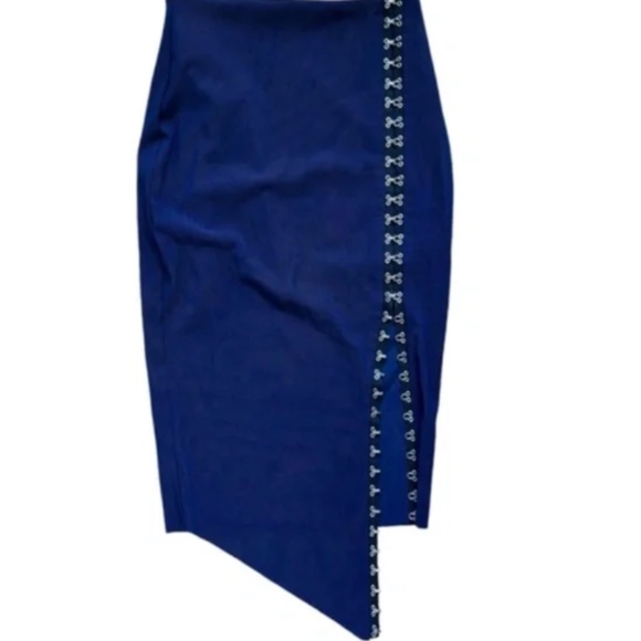 BEC + BRIDGE Navy Mesh Pencil Skirt With Slit | 2 - Picture 1 of 11